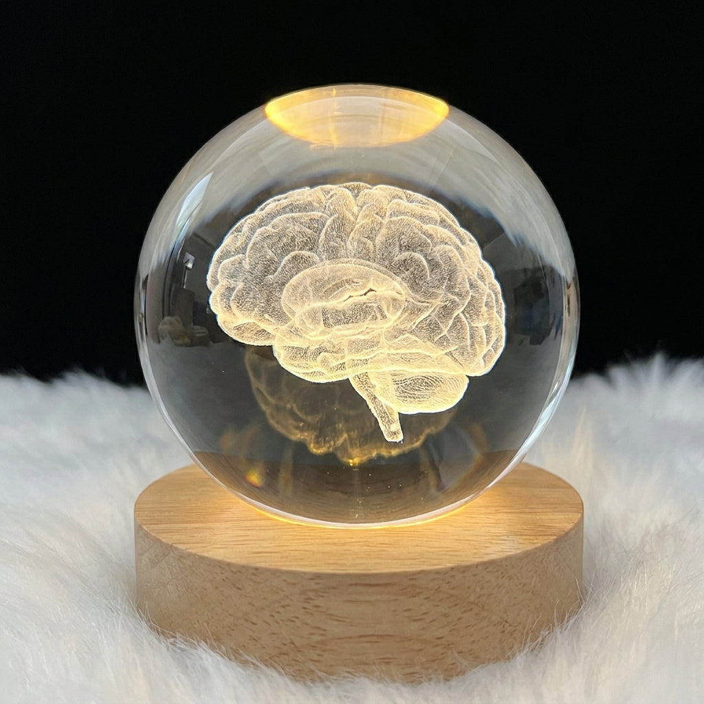 Esfera de Cristal con Cerebro Humano 3D Iluminado